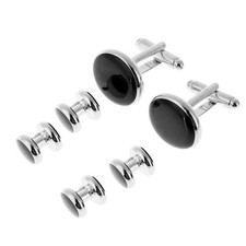 6 Pcs Clothing Shirts Black Round Men Cuff Links and Studs