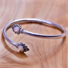 7.5”, Sterling silver handmade bracelet, 925 wrap cuff w/ abalone and marcasite