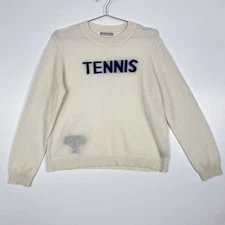 Alashan Sweater Womens XL White 100% Cashmere Tennis Graphic Crewneck Pullover