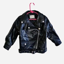 Kids Faux Leather Moto Jacket Black Biker Unisex Size 110 Edgy Style NWT