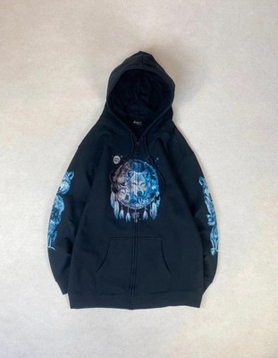 Wild Hoodie Pullover Sweatshirt Full Zip Printed Wolf Print 100% Baumwolle Schwarz XL