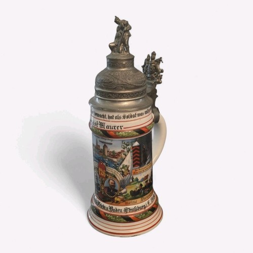 Antique German Reservist Beer Stein Lithophane 1908–1910 Strasbourg Inf Regt 126