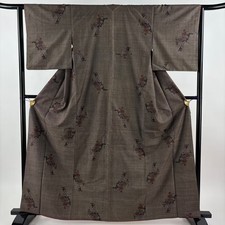 JAPANESE KIMONO TSUMUGI DARK BROWN 165cm 5 ft 5 in PURE SILK B1100