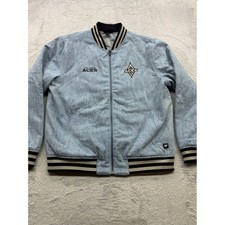 The Wild Collective Las Vegas Aces WNBA Denim Bomber Jacket Blue Size Large