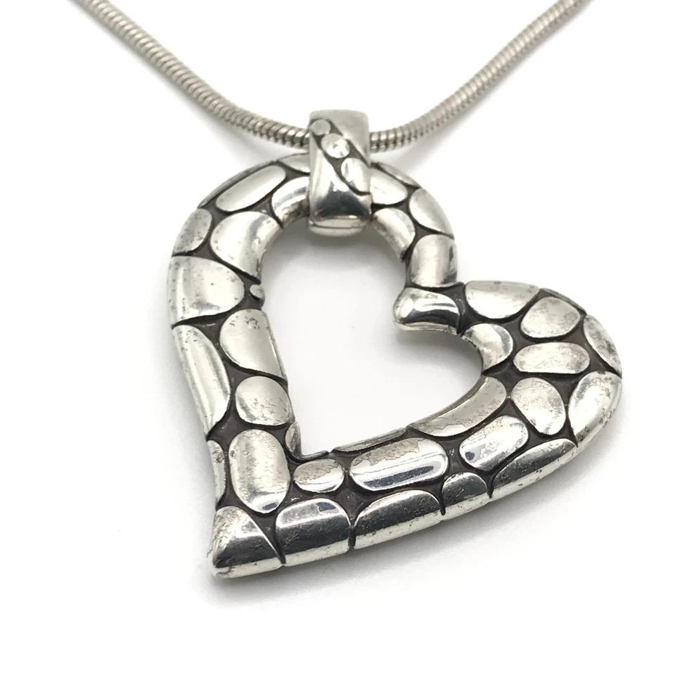 Brighton Pendant Necklace Large Heart Silver Plate Snake Chain 16.5-18" Adjust - Image 4 of 4