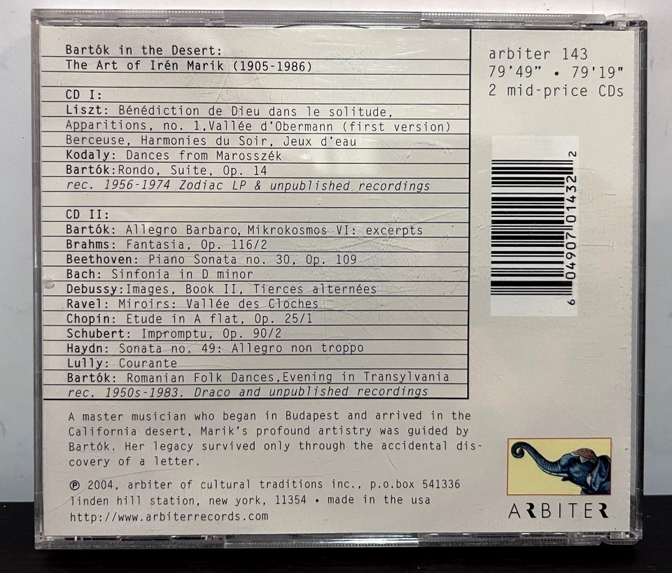 IREN MARIK - Bartok In The Desert (2 Discs) - Compact Disc CD - Excellent Cond. Foto 2 de 4