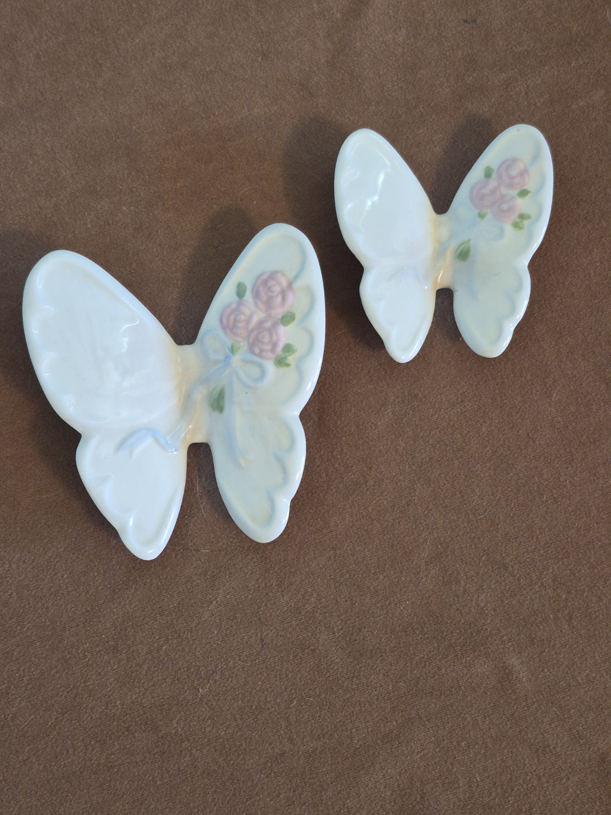Vintage Ceramic Butterfly Wall Hangings Pink Roses Ribbons