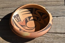 VINTAGE HOPI ROLLED EDGE POTTERY BOWL ~ PAINTED INSIDE AND OUT
