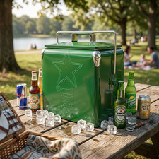 Enfriador de playa de metal Heineken 14 cuartos de galón - Mantenga las bebidas frías para hogueras al atardecer, camping
