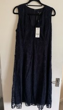 Next Tall Navy Floral Lace Fit & Flare V-Neck Sleeveless Dress 16 JB/1217