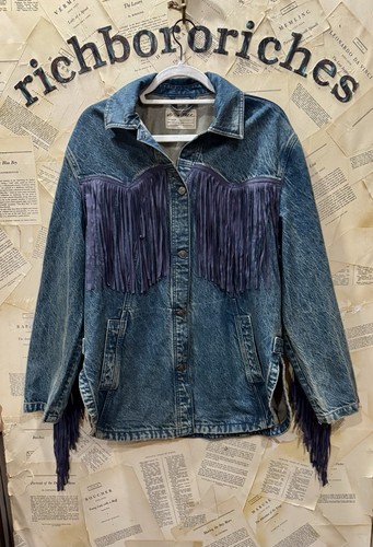 Free People Fringed Out Denim Jacket We The Free Slouchy Classic Blue S EW