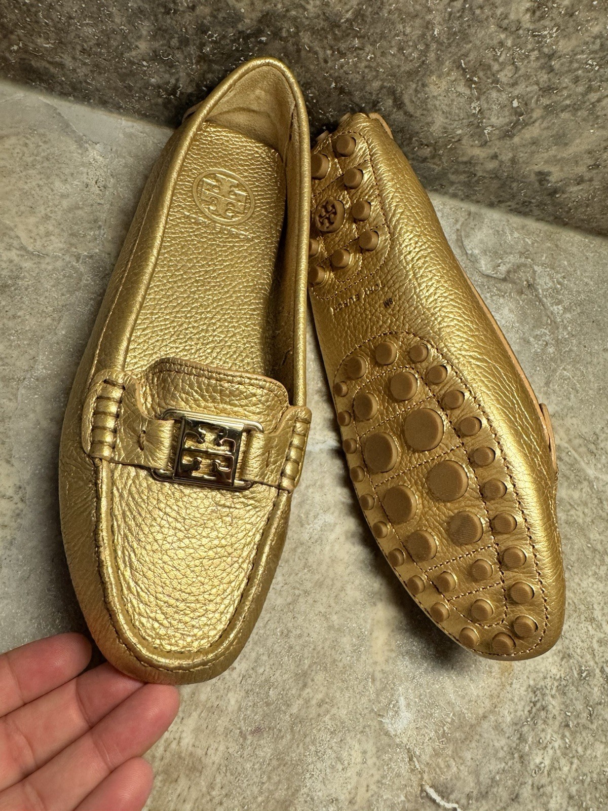 Tory Burch Gold Driving Moccasins 8M Donnalia Fruit