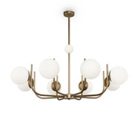 Kronleuchter Metall Glas 103 Cm Breit In Messing Weiß E14 8-Flammig Deckenlampe