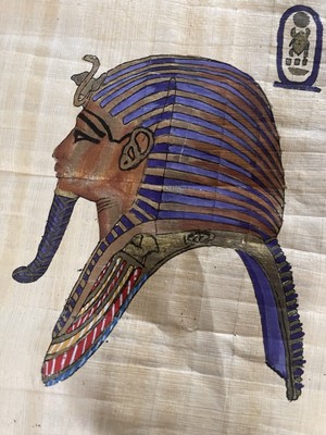 Papyrus Paper Mask Of King Tutankhamun Painting Vibrant Ink CRT Of Authenticity