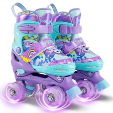 4 Sizes Adjustable Quad Skates w/Light-up Wheels Safety Protection for Beginners