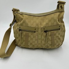 GUCCI GG Canvas Shoulder Bag Green Double Pocket Crossbody Zip