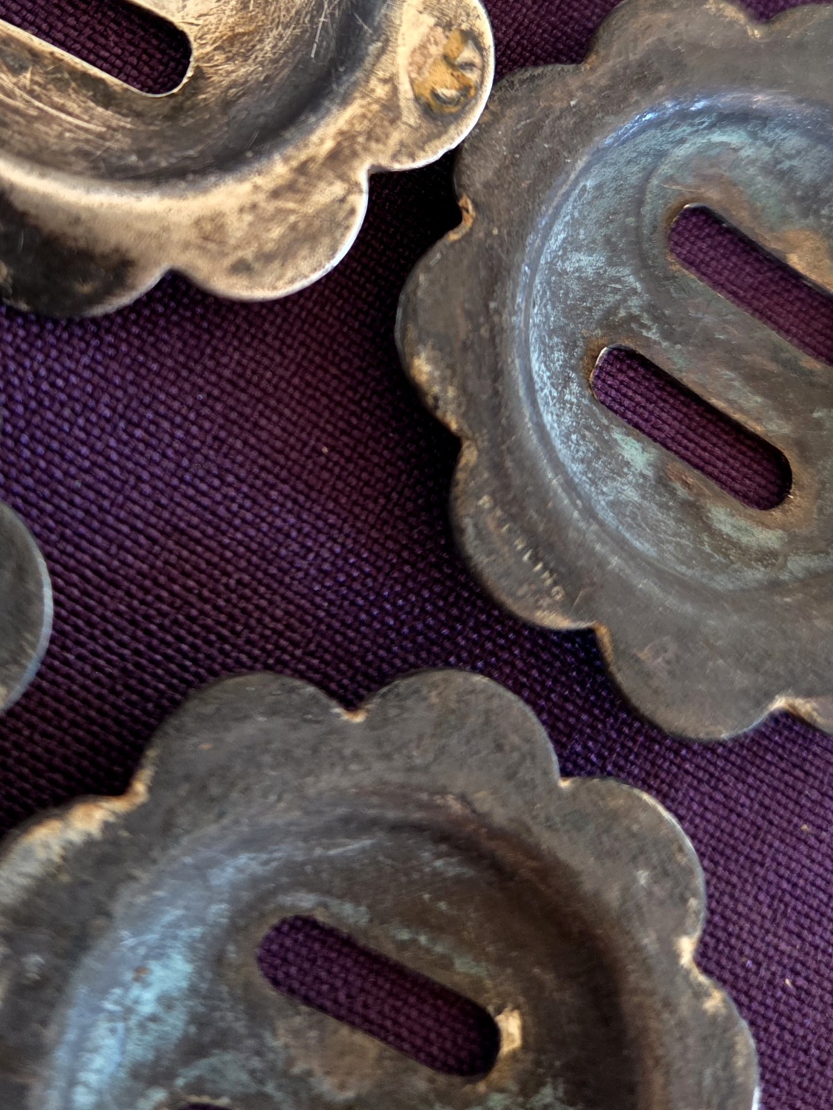 4 Vtg SOLID Sterling Silver Scalloped Headstall Bridle Slotted Conchos - 2 Pair