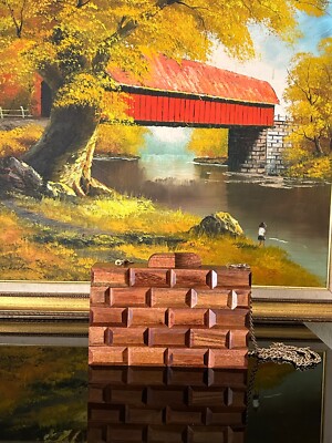 Wooden Clutch Purse Bag Hand Made.Luxurious Rectangular Design, Gold Strap.India