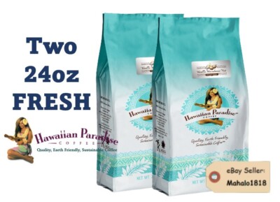  TWO 24oz VANILLA MACADAMIA NUT Hawaiian Paradise Coffee FRESH