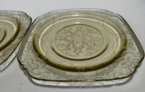 Set of 2 Federal Madrid Yellow Depression Glass 6” Square Dessert Plates chips - Picture 6 of 17
