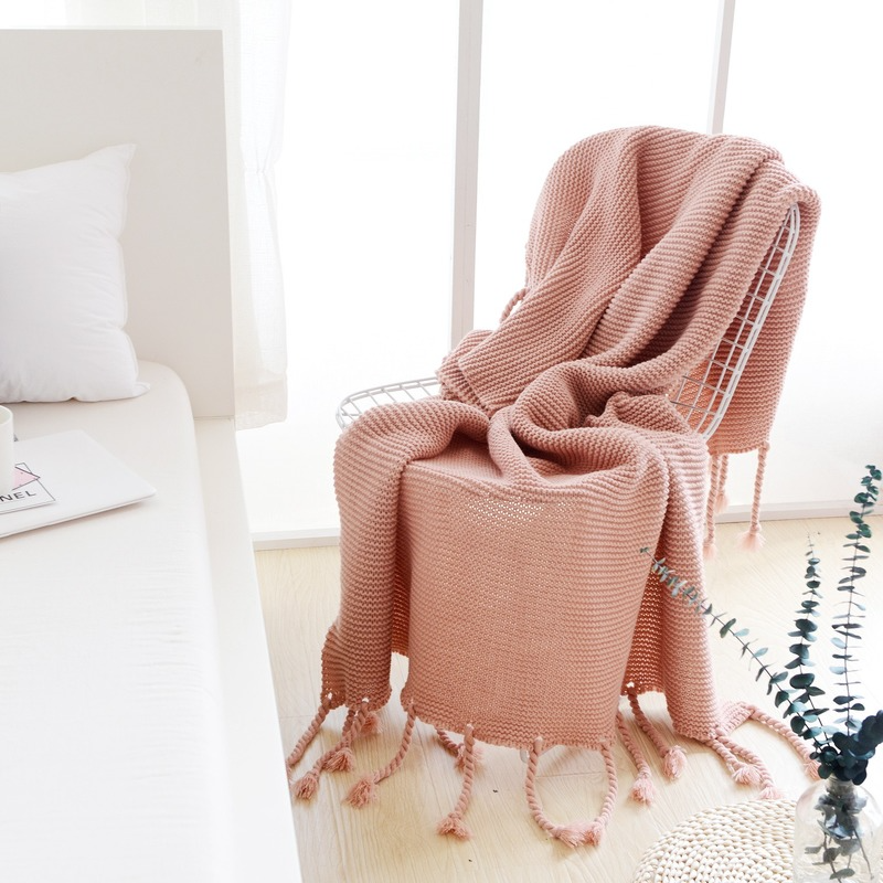 Nordic Knit Throw Blanket Tassels Soft Cozy Sofa Cover Shawl Home