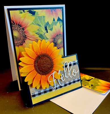 4 SUNFLOWER  Hello  Beautiful Any Occasion Stampin Up Card Kit Double Easel Set