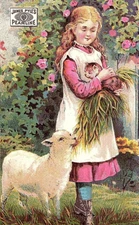 1880s James Pyle's Pearline Washing Powder Lovely Girl Lamb & Cat