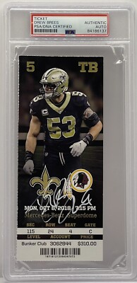 Drew Brees Signed Autographed Passing Record Ticket New Orleans Saints  Psa/Dna
