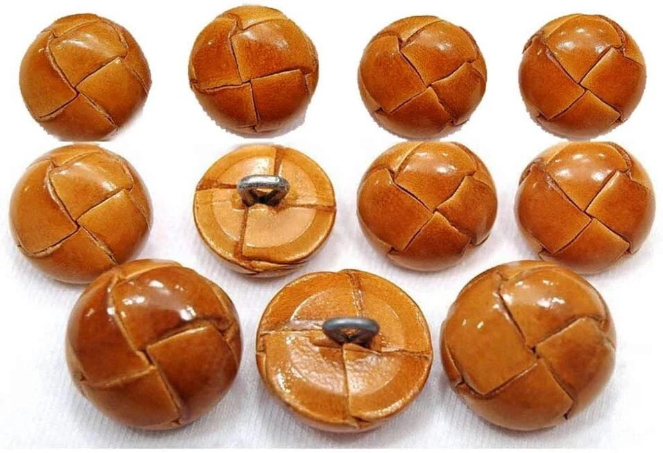 ATbutton  11 Piece SET of GENUINE LEATHER BUTTONS ~ Antiqued Natural Tan - Image 2 of 3