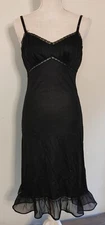 Vintage 60s Rogers Black Slip Dress Full Slip Nylon Tricot Lingerie sz 32 Ruffle