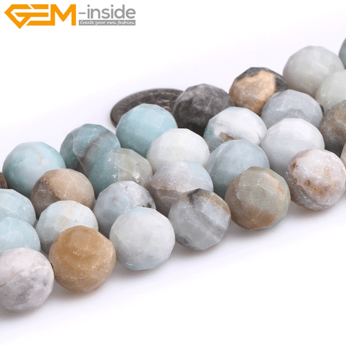 Natural Round Frosted Faceted Multi Color Amazonite Beads Jewelry Making 15'' - Picture 4 of 8