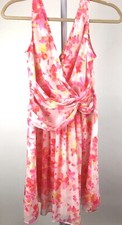 Ann Taylor Dress 2 Pink Floral Sleeveless Lined V Neck Chiffon Spring Cruise