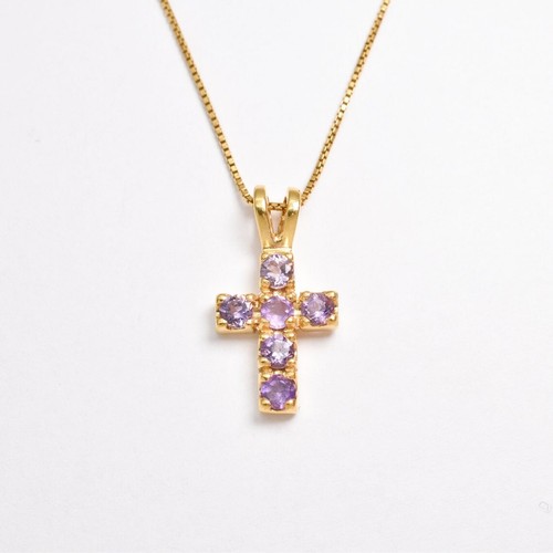 Amethyst Gemstone Small Cross Pendant 925 Sterling Silver Handmade Jewelry Gift - Picture 1 of 4