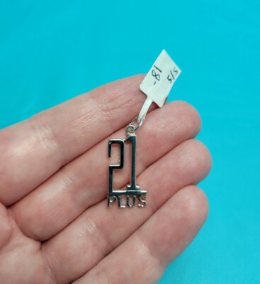 Toller Sterling Silber ''21 Plus'' Charm Anhänger Halskette gemarkt STER Geburtstag 
