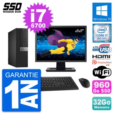 PC DELL 5040 SFF Bildschirm 22 '' Intel i7-6700 RAM 32Go SSD 960Go HDMI Windows