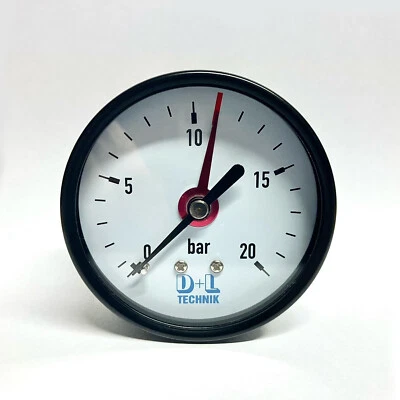 D+L waagerechtes Manometer G 1/4" 0-20 bar Ø 63 mm Metall Druckmanometer