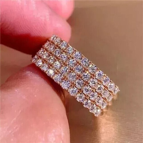 In 14k Rose Gold  Round Cut Lab Grown Diamond Cluster Men's Band For Wedding - Picture 9 of 15