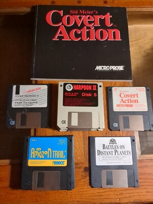 IBM MSDOS LOT Covert Action W Book Duke Nukem 2 Harpoon 2 Amazon Trail 3.5 