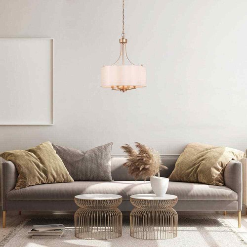 LNC Modern 4-Light Gold Chandelier with Farmhouse Fabric Shade Classic Drum - Picture 3 of 13