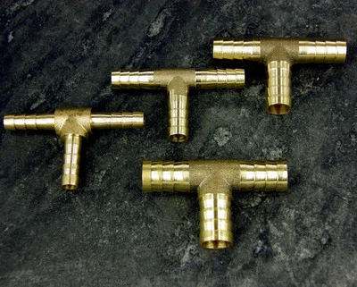 SNS Brass T 3 way Hose Joiner Barbed Connector Air Fuel Water Pipe Gas Tubing
