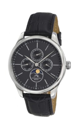 Porsamo Bleu Jonathan Moonphase Quartz 41mm Black Dial Men's Watch Leather Band