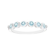 Solid 925 Sterling Silver 0.70 Ct Blue Topaz Half Eternity Women Promise Ring