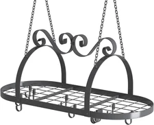 33" Pots and Pans Hanging Rack, Oval Ceiling Pot Rack with Grid