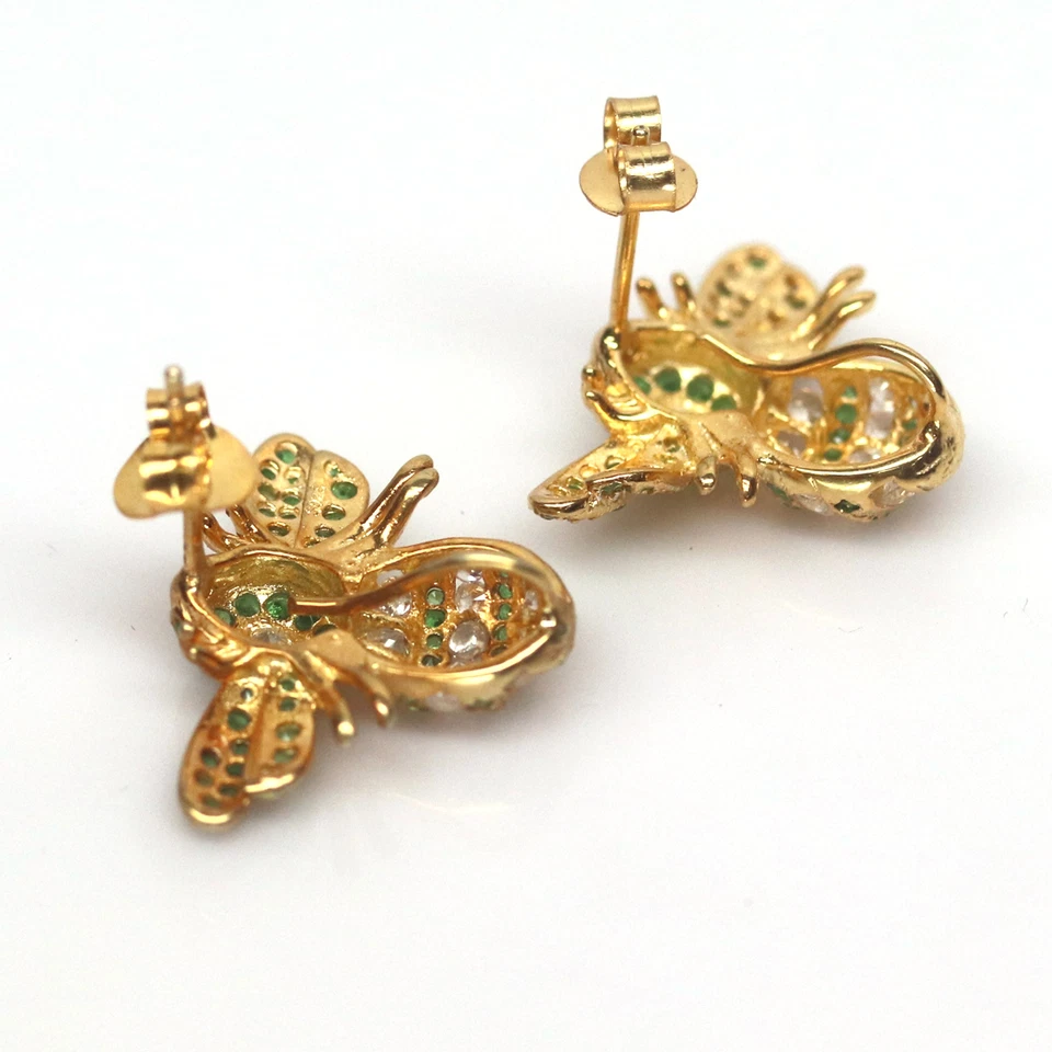 Pendientes Tsavorita Verde Granate y Circón Blanco Abeja Plata 925 Esterlina Foto 4 de 4