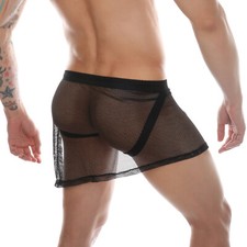 Men Jockstrap See through Underwear Sissy Skirts Mesh Boxer Shorts Sleepwear