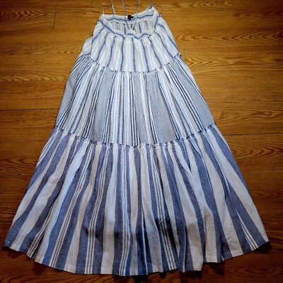 J CREW Women's Blue White Chambray Striped Halter Smock Midi Dress Sz  Medium NWT