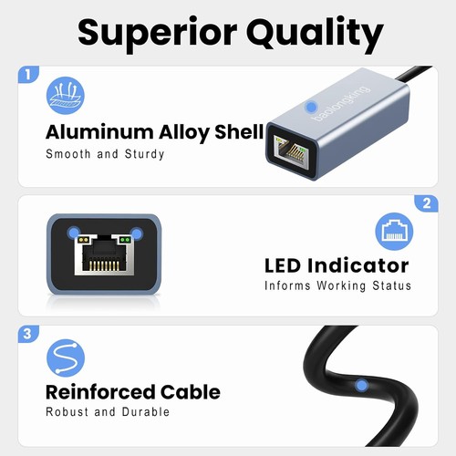 USB 3.0 zu Ethernet Adapter mit USB C zu RJ45 Gigabit LAN 1000Mbps Kabelgebunden - Bild 7 von 7