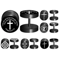 6 pares de aretes de barra de cruz de acero inoxidable para hombres y mujeres