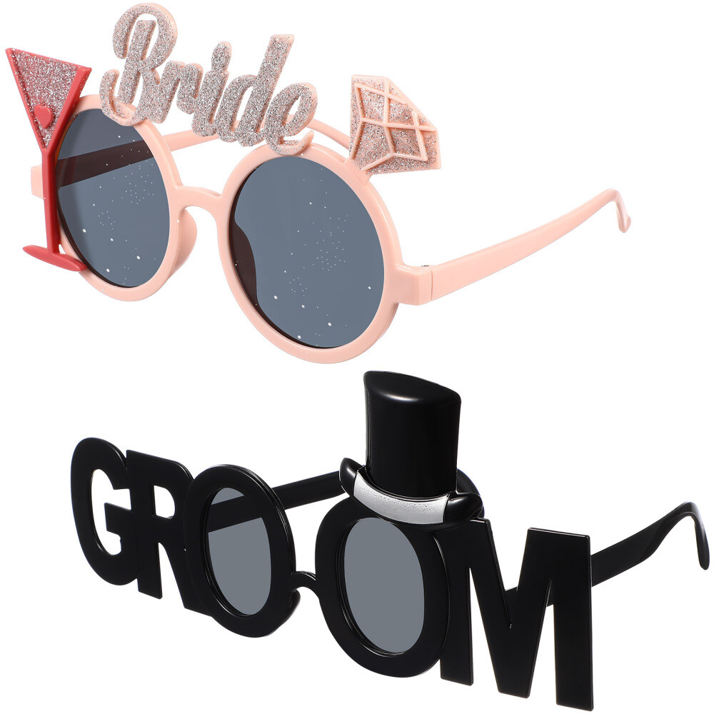 2 Pcs Photo Booth Wedding Glasses Decorations Bride Groom Fun Party Man