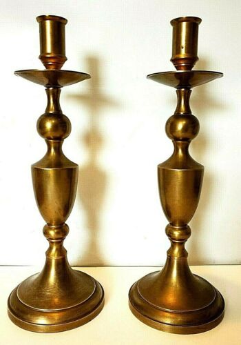2 Vintage Brass  Candle Holders 15" x 5 3/8" Base 6.6 Lbs Pair - Picture 1 of 12